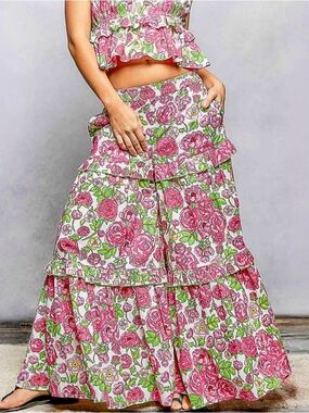 NWT POL Bohemian Pink Floral Wide Leg Ruffle Pants S M L
